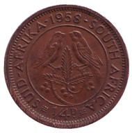 Монета 1/4 пенни (фартинг). 1958 год, ЮАР. Птицы. Монета 1/4 пенни (фартинг). 1958 год, ЮАР. Птицы.