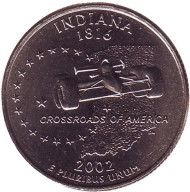 Монета 25 центов (D). 2002 год, США. Индиана. Штат № 19. Монета 25 центов (D). 2002 год, США. Индиана. Штат № 19.