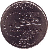 Индиана. Монета 25 центов (D). 2002 год, США.
