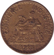 Монета 1 франк. 1925 год, Франция. Монета 1 франк. 1925 год, Франция.