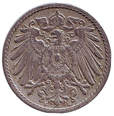 Монета 5 пфеннигов. 1902 год (E), Германская империя.