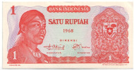 Банкнота 1 рупия. 1968 год, Индонезия. Банкнота 1 рупия. 1968 год, Индонезия.