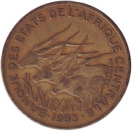 Монета 25 франков. 1983 год, Центральные Африканские Штаты. Африканские антилопы. (Западные канны). Монета 25 франков. 1983 год, Центральные Африканские Штаты. Африканские антилопы. (Западные канны).