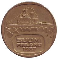 Монета 5 марок, 1987 год (M), Финляндия. Ледокол Урхо. Монета 5 марок, 1987 год (M), Финляндия. Ледокол Урхо.