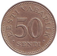 Монета 50 сентов. 1936 год, Эстония. №2 Монета 50 сентов. 1936 год, Эстония. №2
