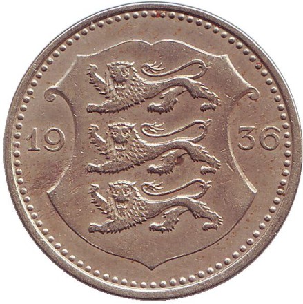 Монета 50 сентов. 1936 год, Эстония. №2