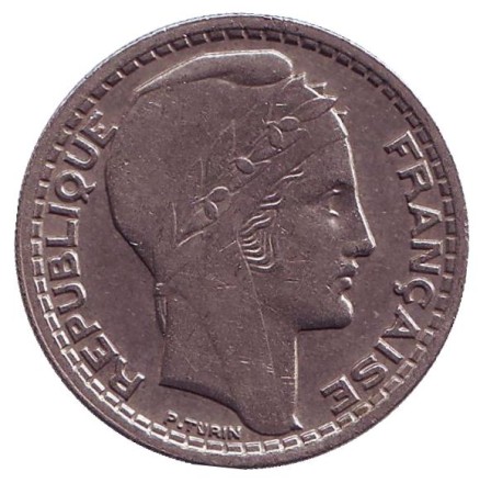 Монета 10 франков. 1946-B год, Франция. (короткие листья).