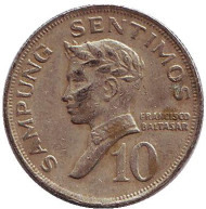 Монета 10 сентимо. 1972 год, Филиппины. Монета 10 сентимо. 1972 год, Филиппины.