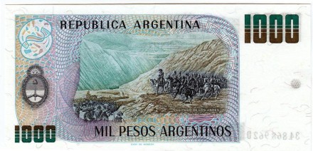 Банкнота 1000 песо. 1983-1985 гг., Аргентина. Банкнота 1000 песо. 1983-1985 гг., Аргентина.