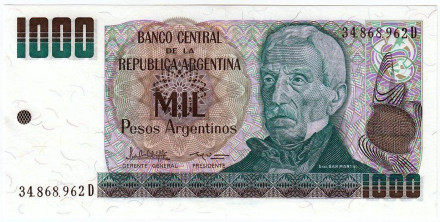 Банкнота 1000 песо. 1983-1985 гг., Аргентина.