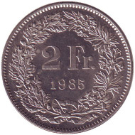 Монета 2 франка. 1985 год, Швейцария. Гельвеция.