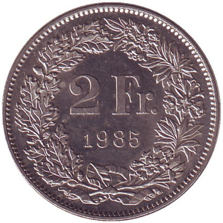 Монета 2 франка. 1985 год, Швейцария. Гельвеция.