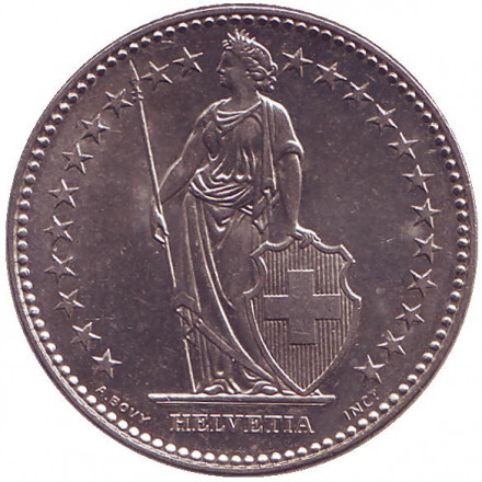 Монета 2 франка. 1985 год, Швейцария. Гельвеция. Монета 2 франка. 1985 год, Швейцария. Гельвеция.