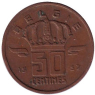 Монета 50 сантимов. 1957 год, Бельгия. (Belgie) Монета 50 сантимов. 1957 год, Бельгия. (Belgie)