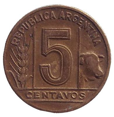 Монета 5 сентаво. 1948 год, Аргентина.