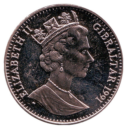 Монета 1 крона. 1991 год, Гибралтар. Леди Диана. 10 лет со дня свадьбы леди Дианы и принца Чарльза. Монета 1 крона. 1991 год, Гибралтар. Леди Диана. 10 лет со дня свадьбы леди Дианы и принца Чарльза.