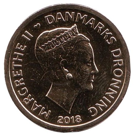 Монета 10 крон. 2018 год, Дания. Монета 10 крон. 2018 год, Дания.