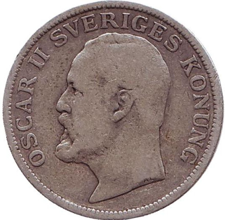 Монета 1 крона. 1906 год, Швеция. Король Оскар II. Монета 1 крона. 1906 год, Швеция. Король Оскар II.