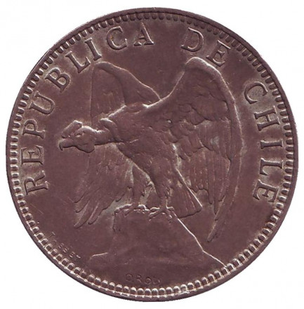 Монета 1 песо. 1895 год, Чили. Кондор.
