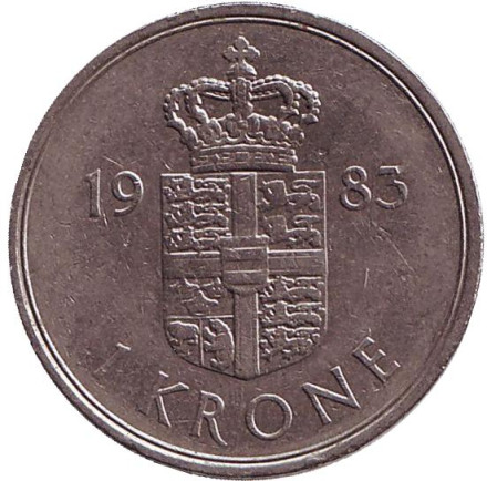 Монета 1 крона. 1983 год, Дания.