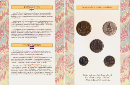 Набор монет Финляндии в буклете (4 шт. с жетоном). 1993 год, Финляндия. Набор монет Финляндии в буклете (4 шт. с жетоном). 1993 год, Финляндия.