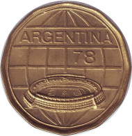 Монета 100 песо. 1977 год, Аргентина. Чемпионат мира по футболу. Монета 100 песо. 1977 год, Аргентина. Чемпионат мира по футболу.
