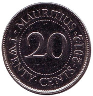 Монета 20 центов. 2012 год, Маврикий. Монета 20 центов. 2012 год, Маврикий.