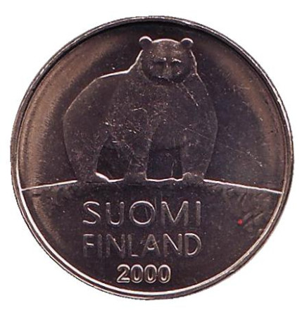 Монета 50 пенни. 2000 год, Финляндия. UNC. Медведь.