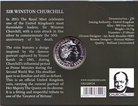 Монета 20 фунтов. 2015 год, Великобритания. Уинстон Черчилль. Монета 20 фунтов. 2015 год, Великобритания. Уинстон Черчилль.