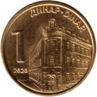 Монета 1 динар. 2023 год, Сербия. UNC. Центральный банк Сербии. Монета 1 динар. 2023 год, Сербия. UNC. Центральный банк Сербии.