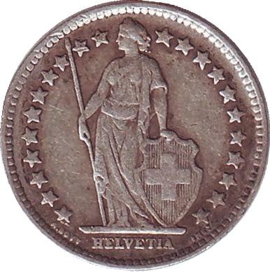 Монета 1/2 франка. 1943 год, Швейцария. Монета 1/2 франка. 1943 год, Швейцария.