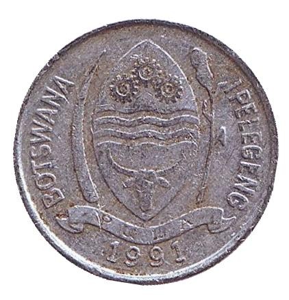 Монета 1 тхебе. 1991 год, Ботсвана. Турако.