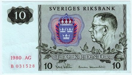 Банкнота 10 крон. 1980 год, Швеция.