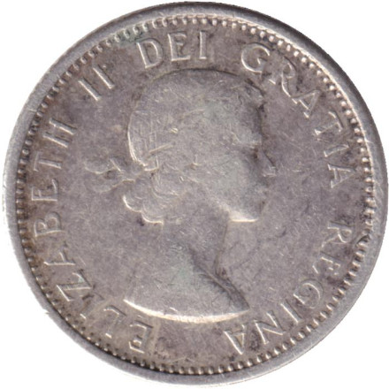 Монета 10 центов. 1957 год, Канада. Парусник.