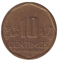 Монета 10 сентимов. 2010 год, Перу. Монета 10 сентимов. 2010 год, Перу.