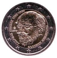 Монета 2 евро. 2019 год, Греция. 150 лет со дня смерти Андреаса Калвоса. Монета 2 евро. 2019 год, Греция. 150 лет со дня смерти Андреаса Калвоса.