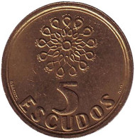 Монета 5 эскудо. 1997 год, Португалия. Монета 5 эскудо. 1997 год, Португалия.