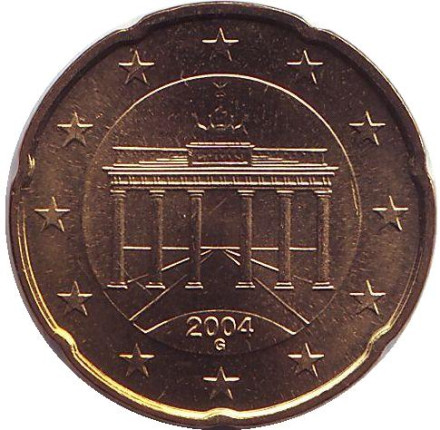 Монета 20 центов. 2004 год (G), Германия.