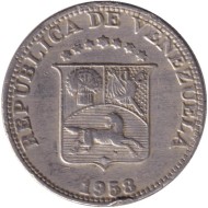 Монета 12 1/2 сентимо. 1958 год, Венесуэла. Монета 12 1/2 сентимо. 1958 год, Венесуэла.