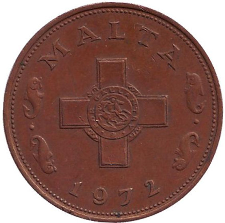 Монета 1 цент. 1972 год. Мальта.