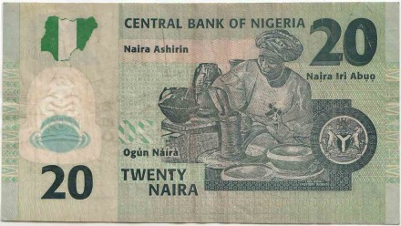 Банкнота 20 найр. 2006 год, Нигерия. P-34a(1).