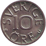 Монета 10 эре. 1977 год, Швеция. Монета 10 эре. 1977 год, Швеция.