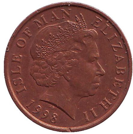 Монета 1 пенни, 1998 год, Остров Мэн. Из обращения. (Без отметки на аверсе). Новый тип. Мяч для регби. Монета 1 пенни, 1998 год, Остров Мэн. Из обращения. (Без отметки на аверсе). Новый тип. Мяч для регби.