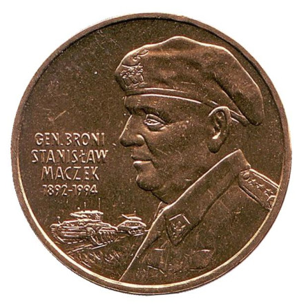 Монета 2 злотых, 2003 год, Польша. Бригадный генерал Станислав Мачек.