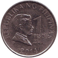 Монета 1 песо. 2014 год, Филиппины. Монета 1 песо. 2014 год, Филиппины.