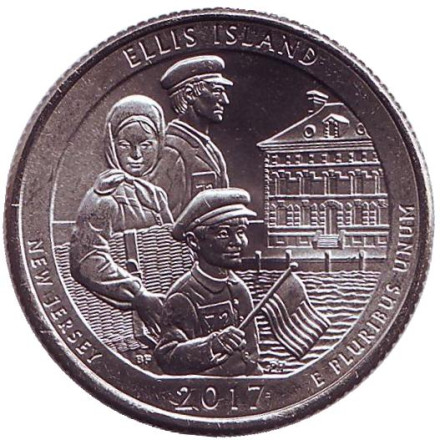 Монета 25 центов (P). 2017 год, США. Национальный монумент острова Эллис. Парк № 39.