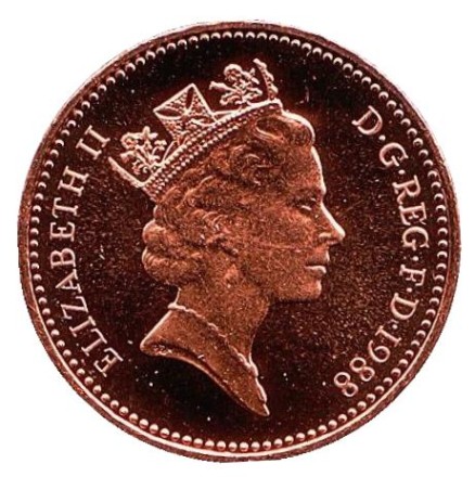 Монета 1 пенни. 1988 год, Великобритания. BU. Монета 1 пенни. 1988 год, Великобритания. BU.