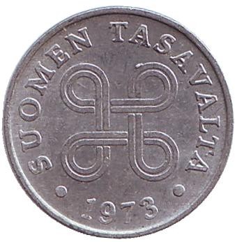 Монета 1 пенни. 1973 год, Финляндия.