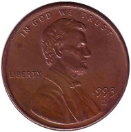 Монета 1 цент. 1993 год (D), США. Линкольн. Монета 1 цент. 1993 год (D), США. Линкольн.