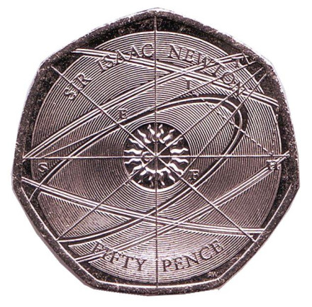 Монета 50 пенсов. 2017 год, Великобритания. Исаак Ньютон.